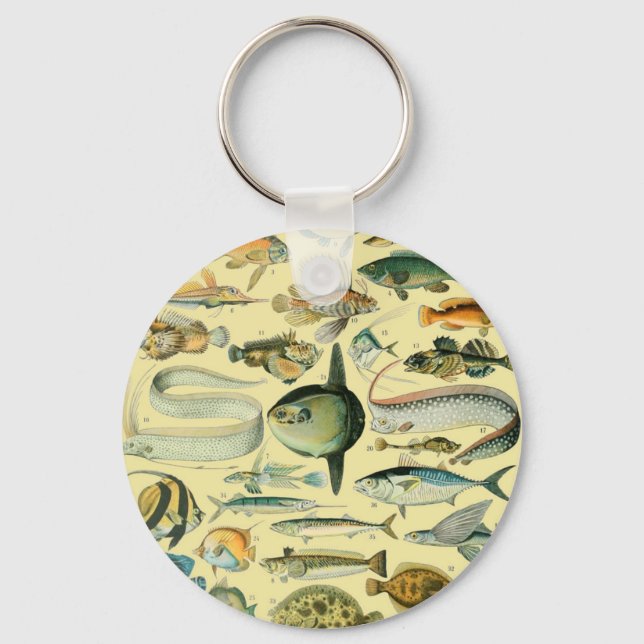 Vintage Fish Scientific Fishing Art Keychain (Front)
