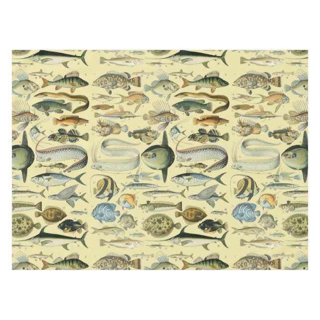 Vintage Fish Scientific Fishing Art Tablecloth (Front (Horizontal))