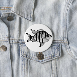 Vintage fish sealife ocean animals illustration 3 Inch Round Button