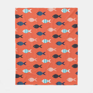 vintage fish seamless pattern. Shoal of fish in ro Fleece Blanket