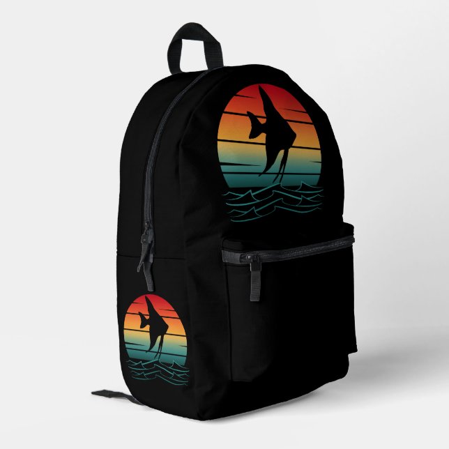 Vintage Fish Sunset Fishing Printed Backpack (Back Corner Left)