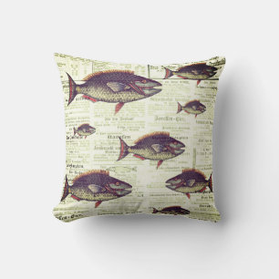 Vintage Fish Throw Pillow