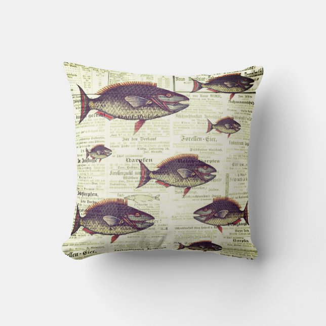 Vintage Fish Throw Pillow (Front)
