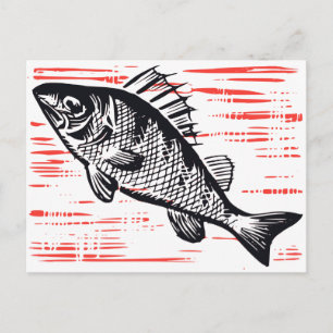 Vintage Fish Woodcut Postcard