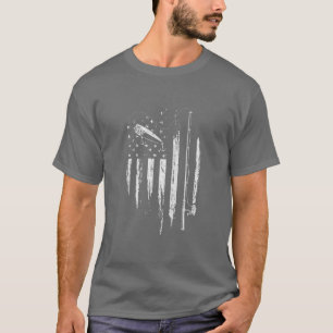 Vintage Fishing American Flag Fathers Day Gift For T-Shirt