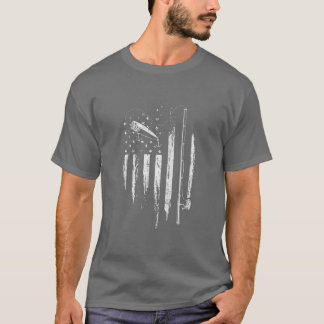 Vintage Fishing American Flag Fathers Day Gift For T-Shirt