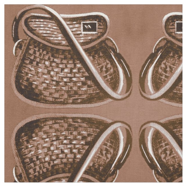 Vintage Fishing Antique Basket Fabric (Close Up)