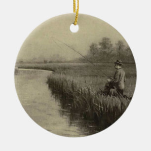 Vintage Fishing Art Ceramic Ornament
