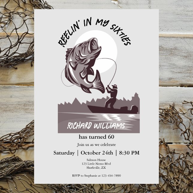Vintage Fishing Lake Fisherman 60th Birthday Invitation (Creator Uploaded)