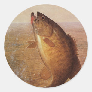 Vintage Fishing, Leaping Smallmouth Bass on Line Classic Round Sticker
