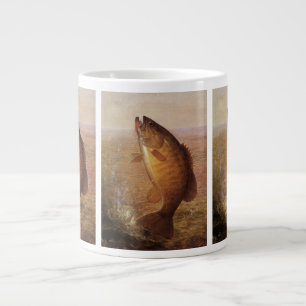 Vintage Fishing, Leaping Smallmouth Bass on Line Large Coffee Mug