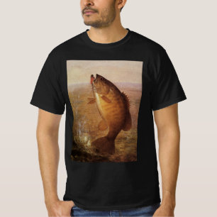 Vintage Fishing, Leaping Smallmouth Bass on Line T-Shirt