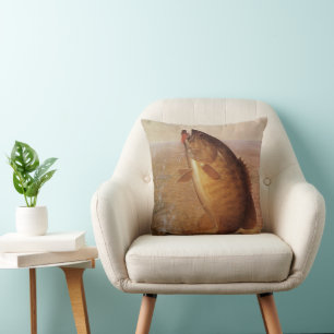 Vintage Fishing, Leaping Smallmouth Bass on Line Throw Pillow