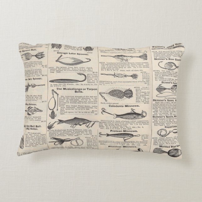 Vintage Fishing Lures: Antique 1900s Fisherman Accent Pillow (Back)