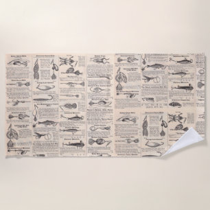 Vintage Fishing Lures: Antique 1900s Fisherman Beach Towel