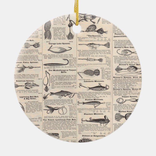 Vintage Fishing Lures: Antique 1900s Fisherman Ceramic Ornament (Back)