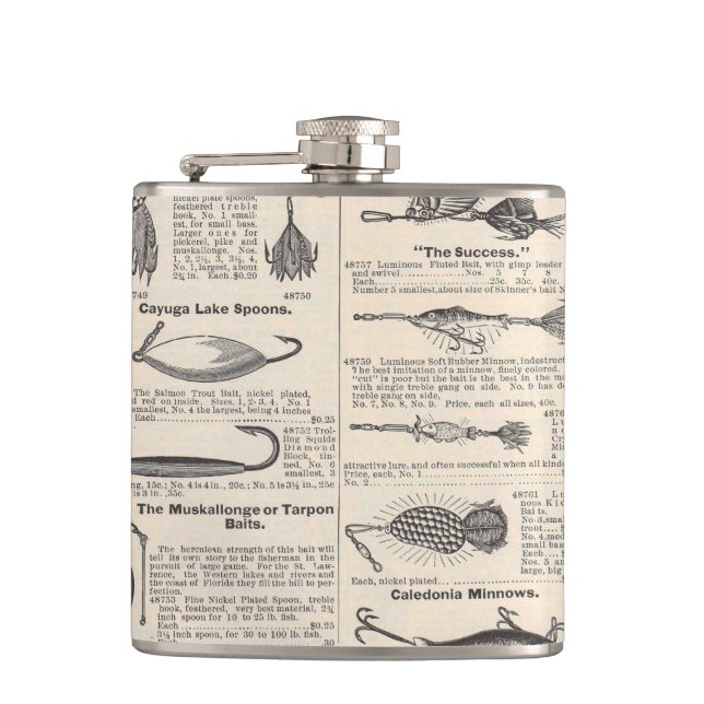 Vintage Fishing Lures: Antique 1900s Fisherman Hip Flask (Front)