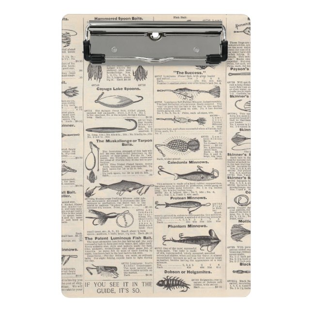 Vintage Fishing Lures: Antique 1900s Fisherman Mini Clipboard (Front)