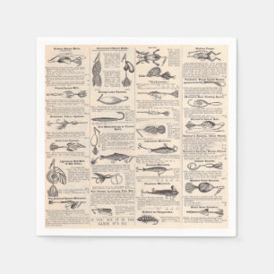 Vintage Fishing Lures: Antique 1900s Fisherman Napkin