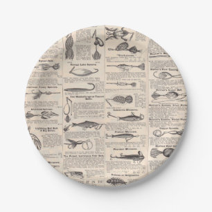 Vintage Fishing Lures: Antique 1900s Fisherman Paper Plate