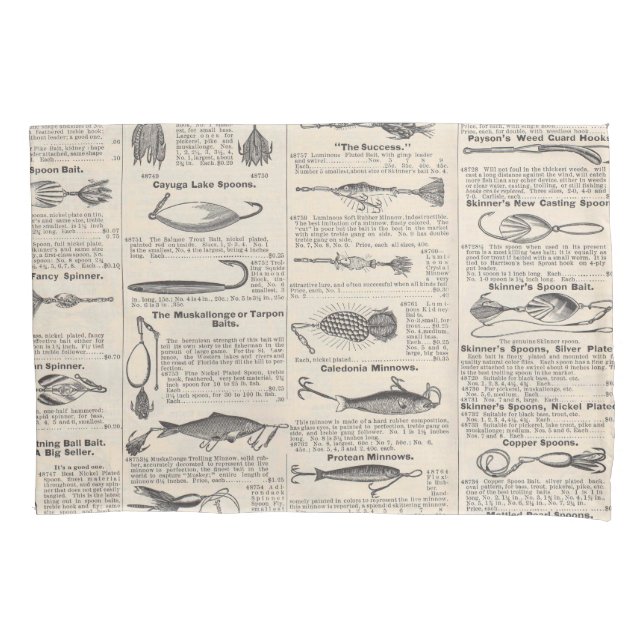Vintage Fishing Lures: Antique 1900s Fisherman Pillowcase (Front)