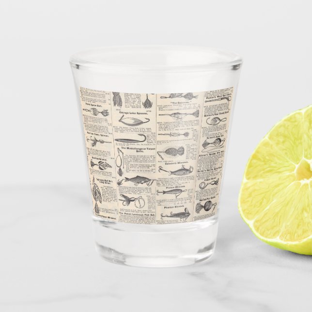 Vintage Fishing Lures: Antique 1900s Fisherman Shot Glass (Front)