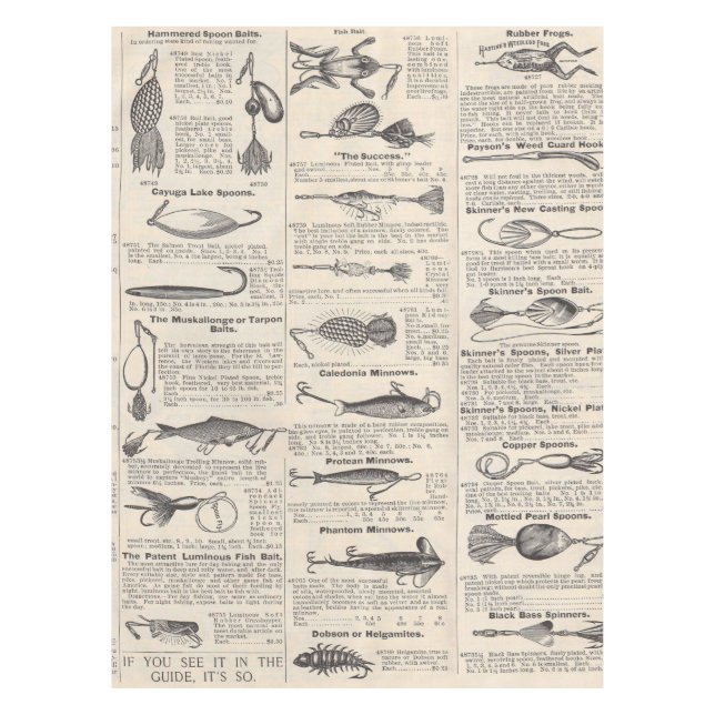 Vintage Fishing Lures: Antique 1900s Fisherman Tablecloth (Front)