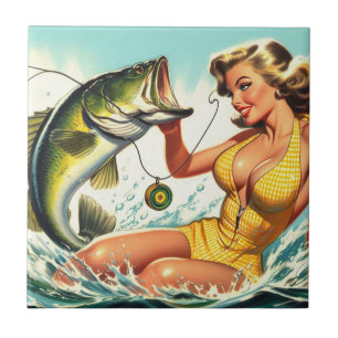 Vintage Fishing Pin-up Tile