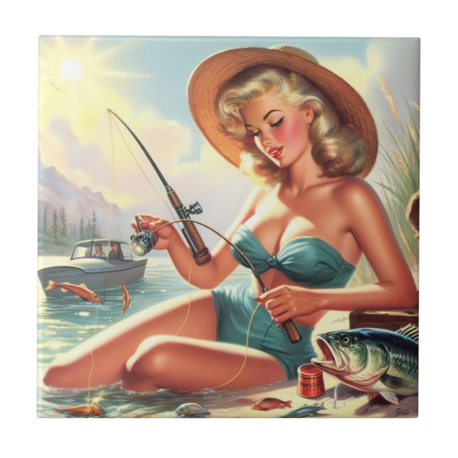 Vintage Fishing Pin Up Tile (Front)