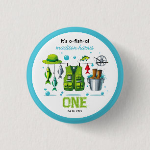 Vintage Fishing Rod "O-Fish-Ally One" 1st Birthday 1 Inch Round Button