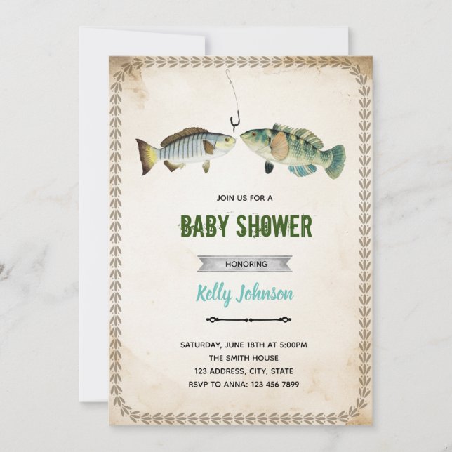 Vintage fishing shower birthday invitation (Front)