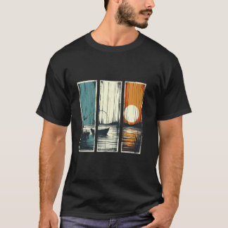 Vintage Fishing Sunset Lake Pier Relaxing Fisherma T-Shirt