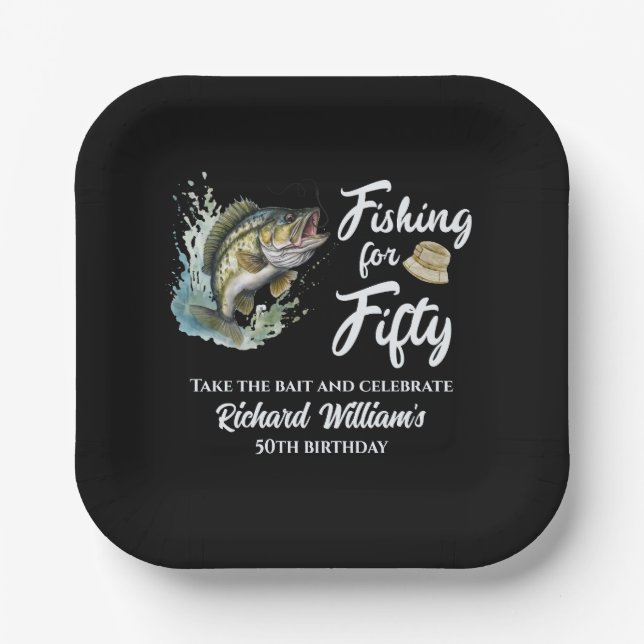 Vintage Fishing Themed 50th Birthday Party Paper Plate (Front)