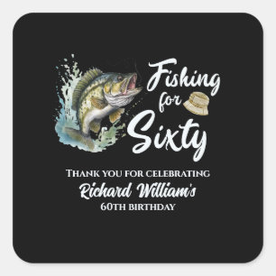 Vintage Fishing Themed 60th Birthday Party Square Sticker