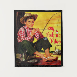 Vintage Fishing Vibes with Fishing Adventure Tapestry