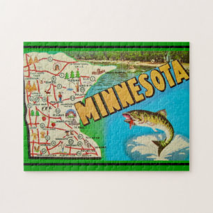 Vintage Fishy Minnesota Map Jigsaw Puzzle