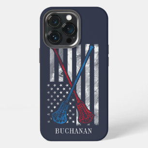 Vintage Flag and Lacrosse Bats Personalized iPhone 13 Pro Case