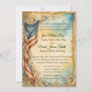 Vintage Flag Military Wedding Invitation