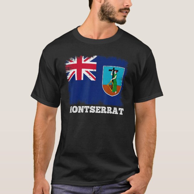 Vintage Flag Montserrat Retro Flag Montserratian T-Shirt (Front)