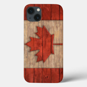 Vintage Flag of Canada Distressed Wood Design iPhone 13 Case