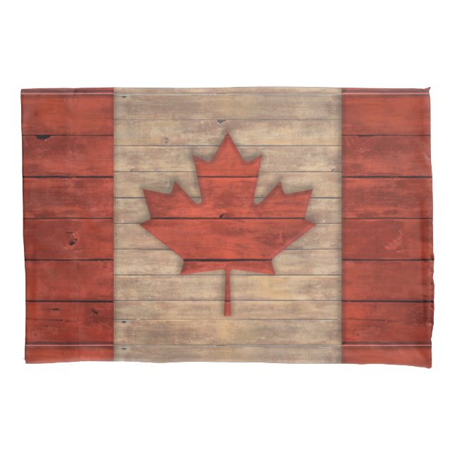 Vintage Flag of Canada Distressed Wood Look Pillowcase (Front)