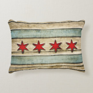 Vintage Flag of Chicago Wood Look Accent Pillow