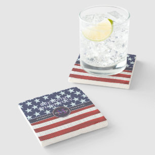  Vintage Flag Patriotic July 4th Custom Monogram  Stone Coaster