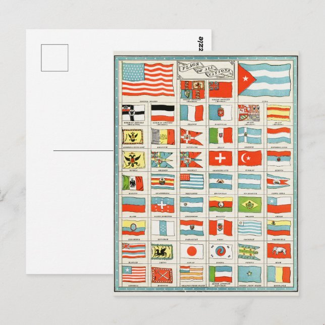 Vintage Flags Of All Nations Educational Poster Postcard (Front/Back)