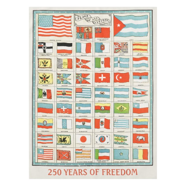 Vintage Flags Of All Nations Educational Poster Tablecloth (Front)