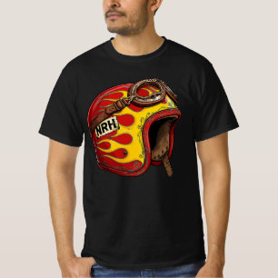 Vintage Flame Motorcycle Helmet Retro Biker Men's T-Shirt