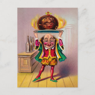 Vintage Flaming Christmas Pudding Postcard