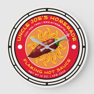 Vintage Flaming Jalapeno Hot Sauce Label Large Clock