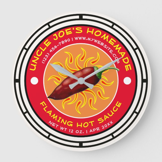 Vintage Flaming Jalapeno Hot Sauce Label Large Clock (Front)