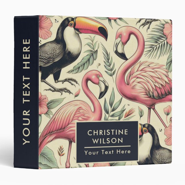 Vintage Flamingo and Toucan Seamless Binder (Front/Spine)
